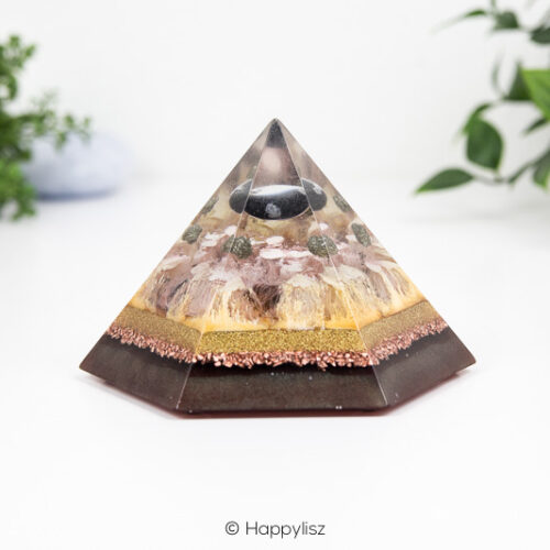 Hexagonale Orgonite Piramide - Sneeuwvlok Obsidiaan & Pyriet - Happylisz