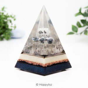 Russische Orgonite Piramide - Regenboog Maansteen, Hematiet & Sneeuwvlok Obsidiaan - Happylisz