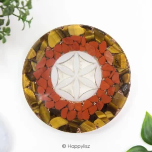 Orgonite Oplaadschijf Rode Jaspis, Tijgeroog & Bergkristal - Seed of Life - Happylisz